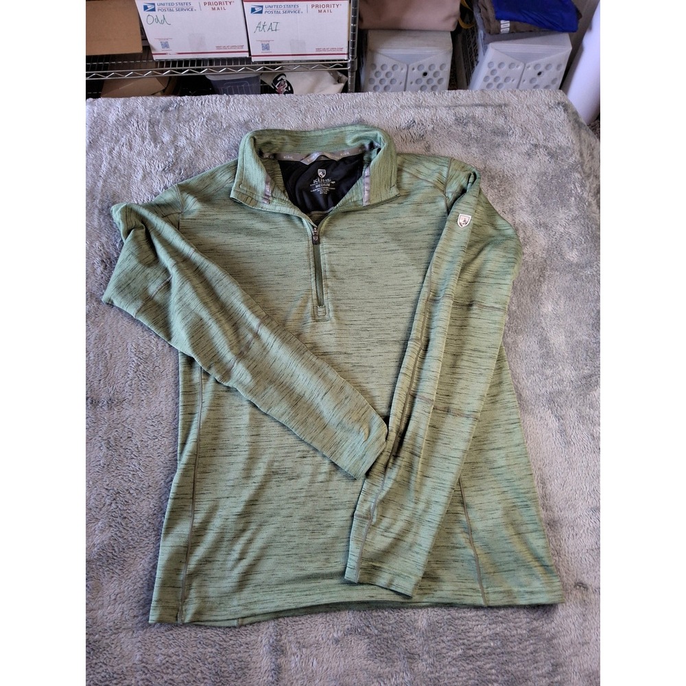 Kuhl Mens Quarter Zip Pullover Sage Green Heathered Space Dye Performance Medium
